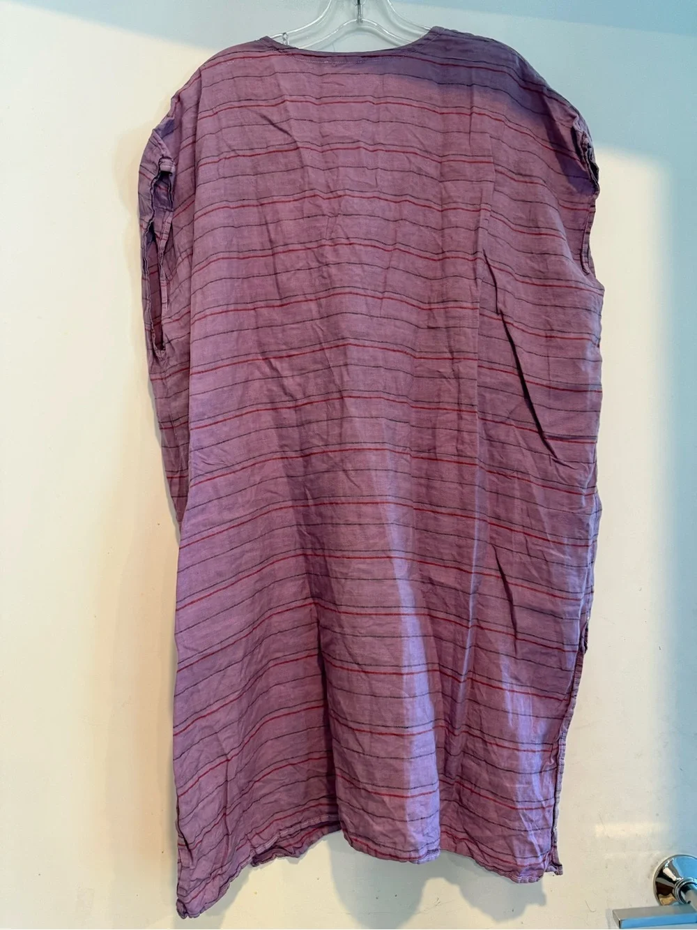 Eileen Fisher Purple Striped Loose Fit Tunic Boho Organic Linen Dress Size L/XL